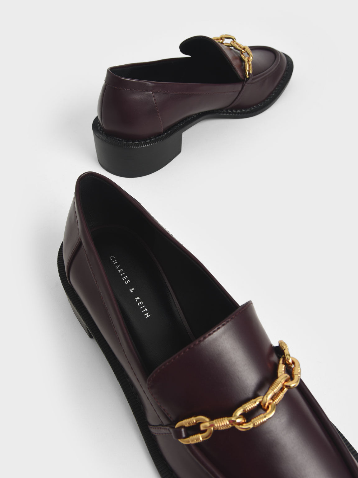 Chunky Chain Link Loafers, Burgundy, hi-res