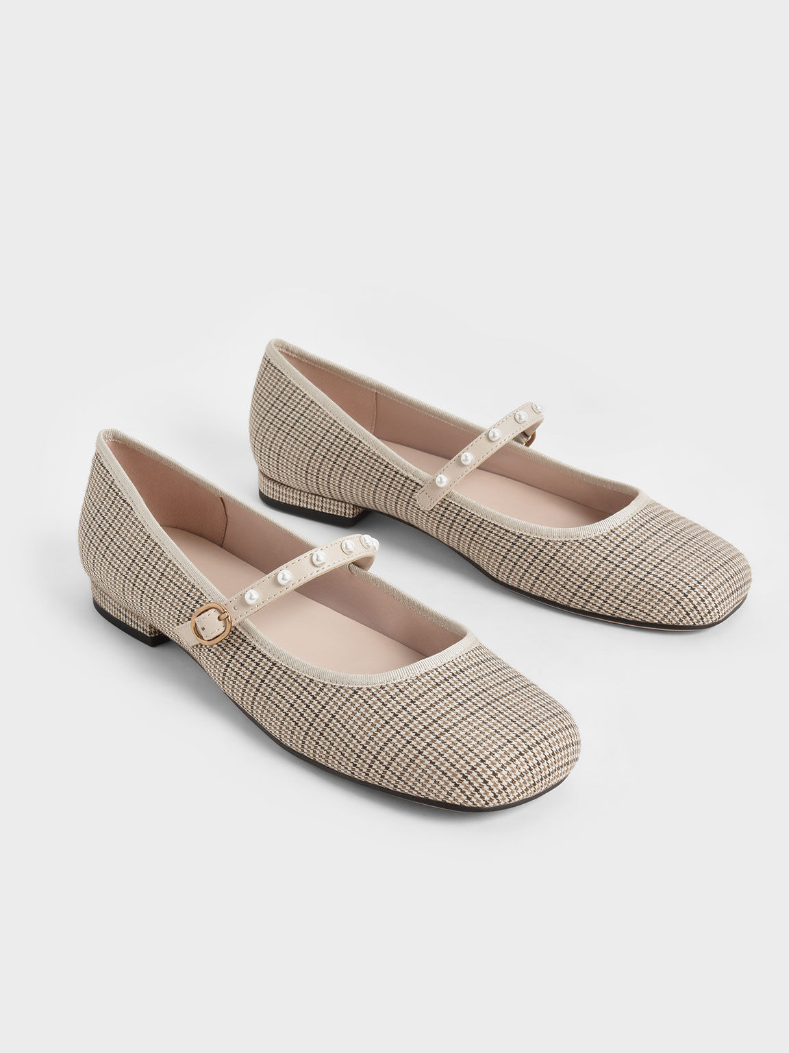 Bead Embellished Houndstooth-Print Mary Jane Flats, Multi, hi-res