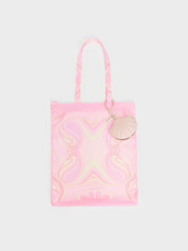 Seashell Swirl-Print Tote Charm, Pink, hi-res