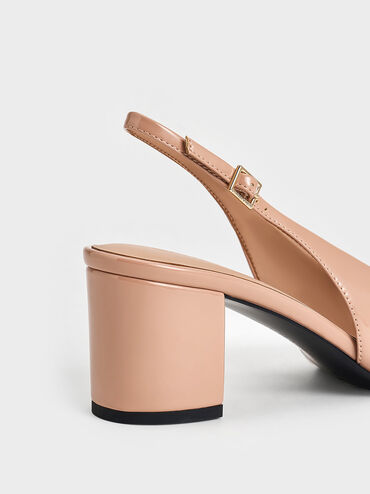 Patent Square-Toe Slingback Pumps, Nude, hi-res