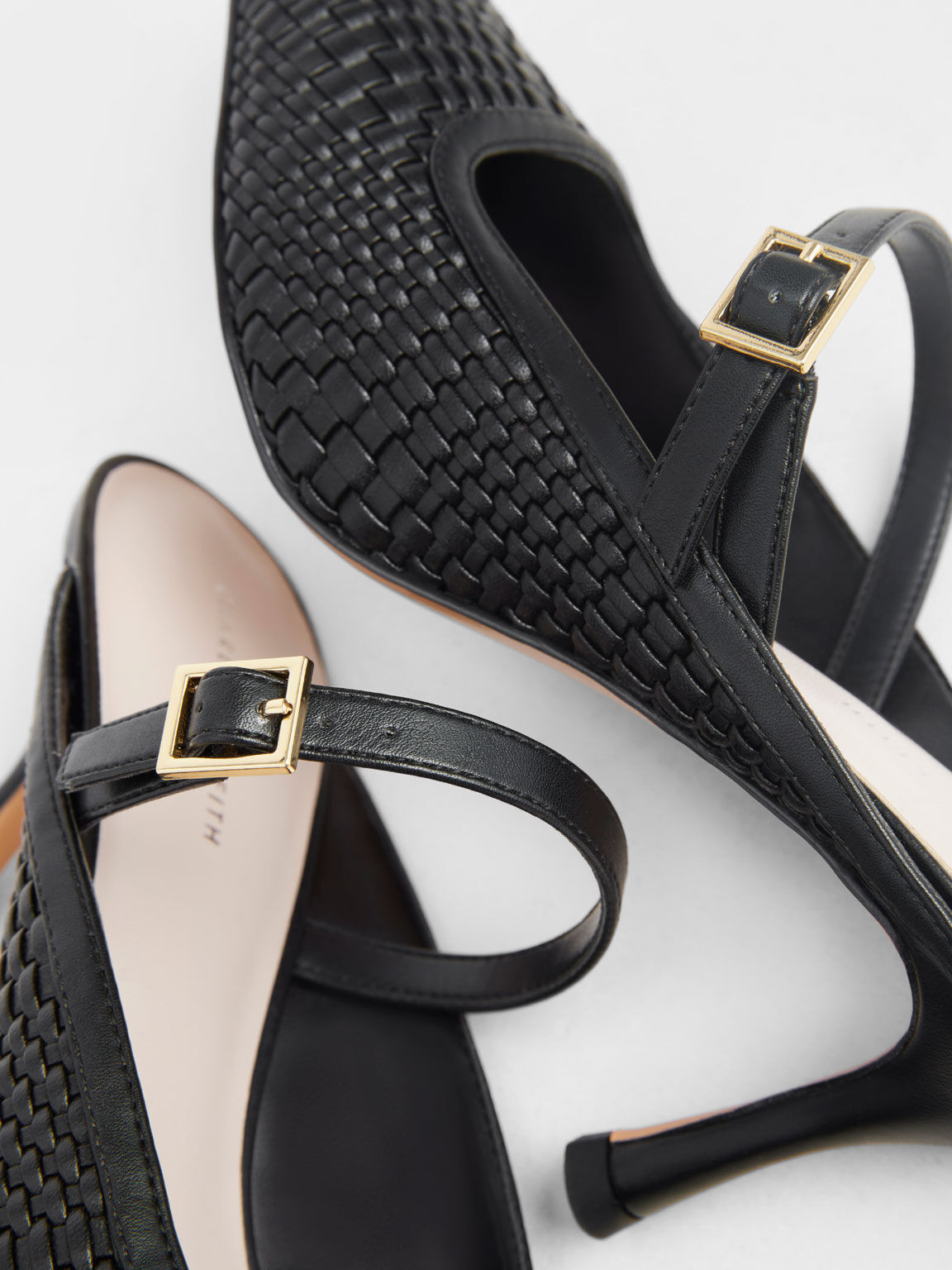 Woven Heeled Mules, Black, hi-res