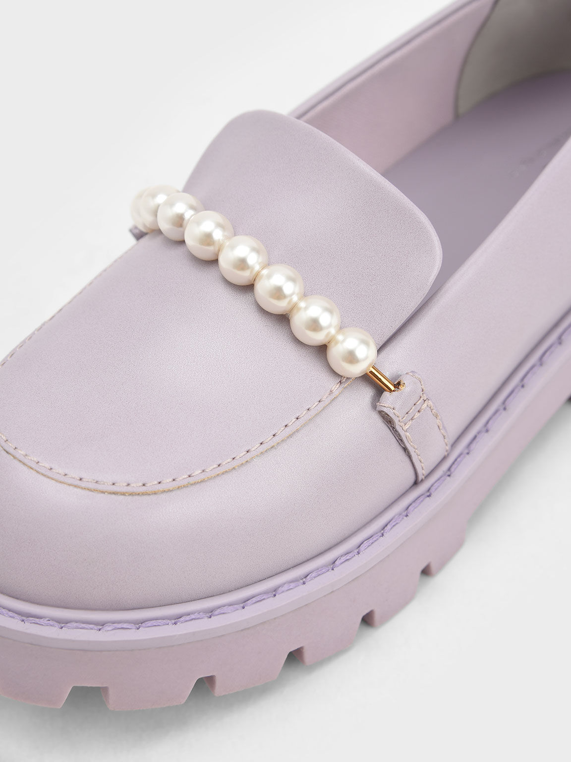 Girls' Pearl-Embellished Loafers, Lilac, hi-res
