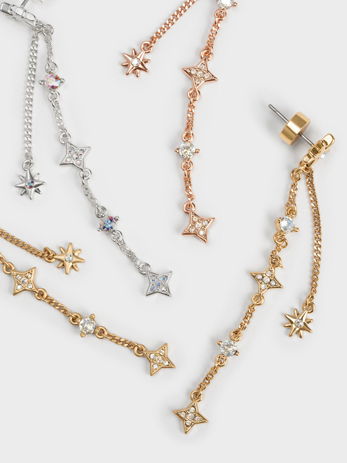Star Motif Crystal-Embellished Drop Earrings, Rose Gold, hi-res