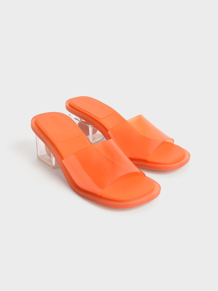 Madison Clear Sculptural Heel Mules, Orange, hi-res