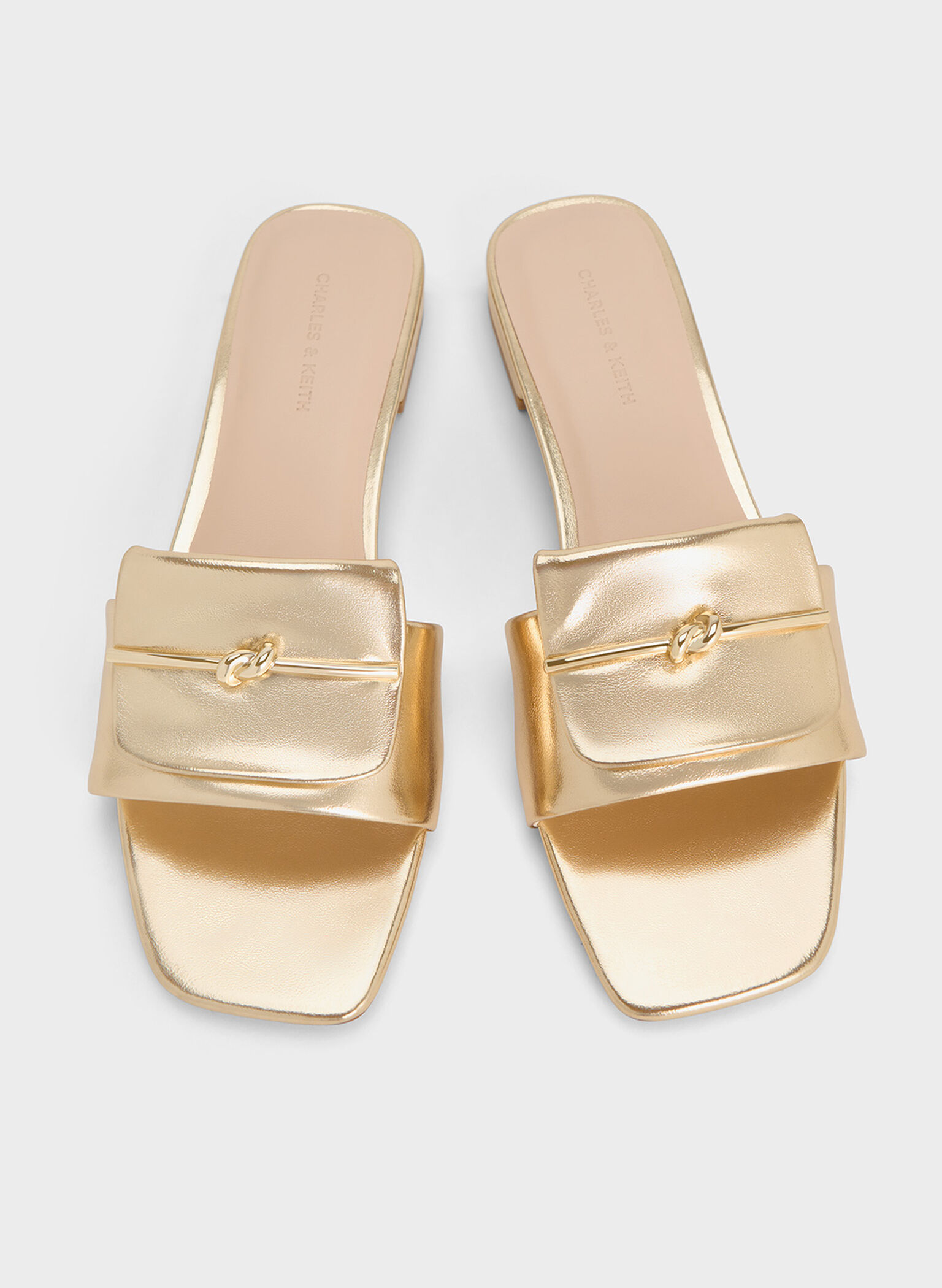 Metallic Knotted Accent Slide Sandals, Light Gold, hi-res