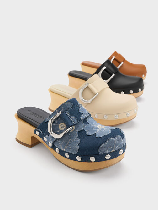 Gabine Floral Denim Studded Clogs, Blue, hi-res