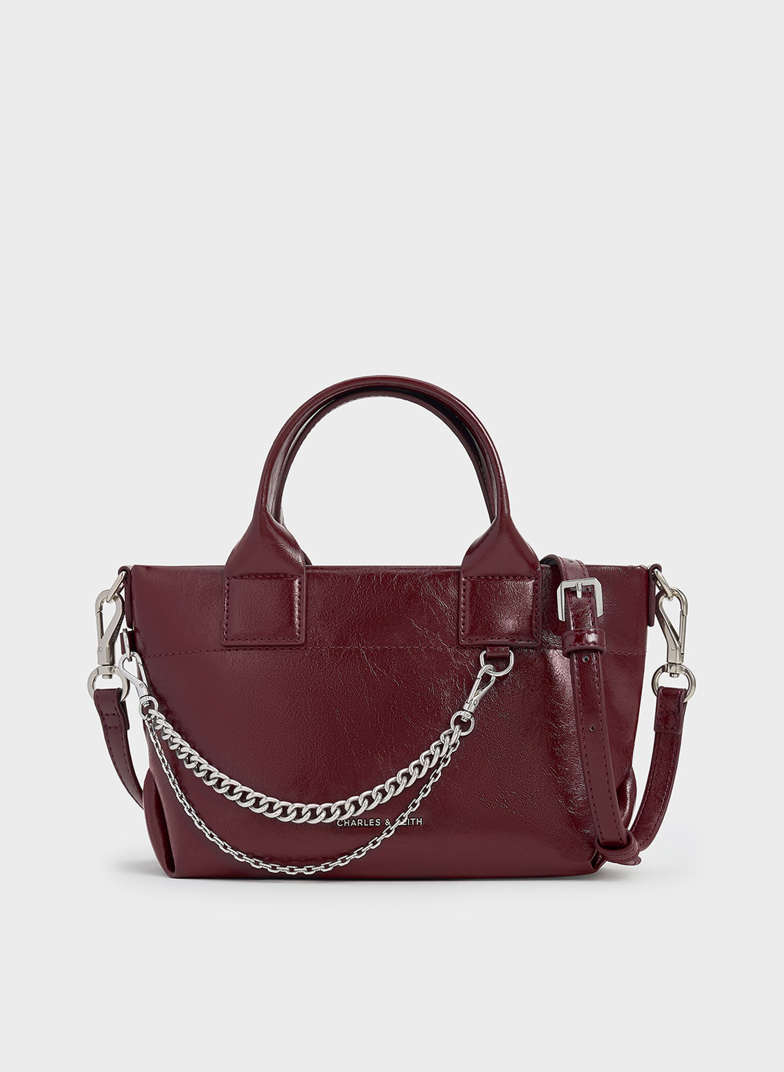 Atwood Crinkle-Effect Chain-Embellished Tote Bag, Burgundy, hi-res