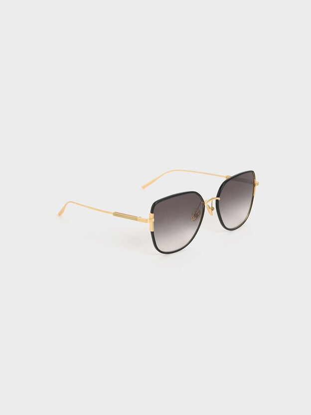 Gafas de sol con forma de mariposa y montura con paneles, Negro, hi-res