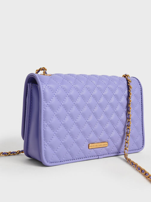 Quilted Turn-Lock Evening Clutch, Lilac, hi-res
