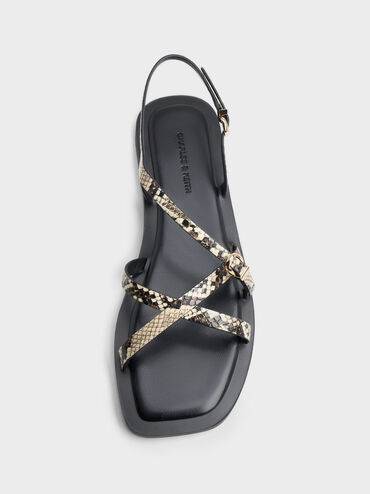 Snake-Print Crossover Slingback Sandals, Animal Print Natural, hi-res