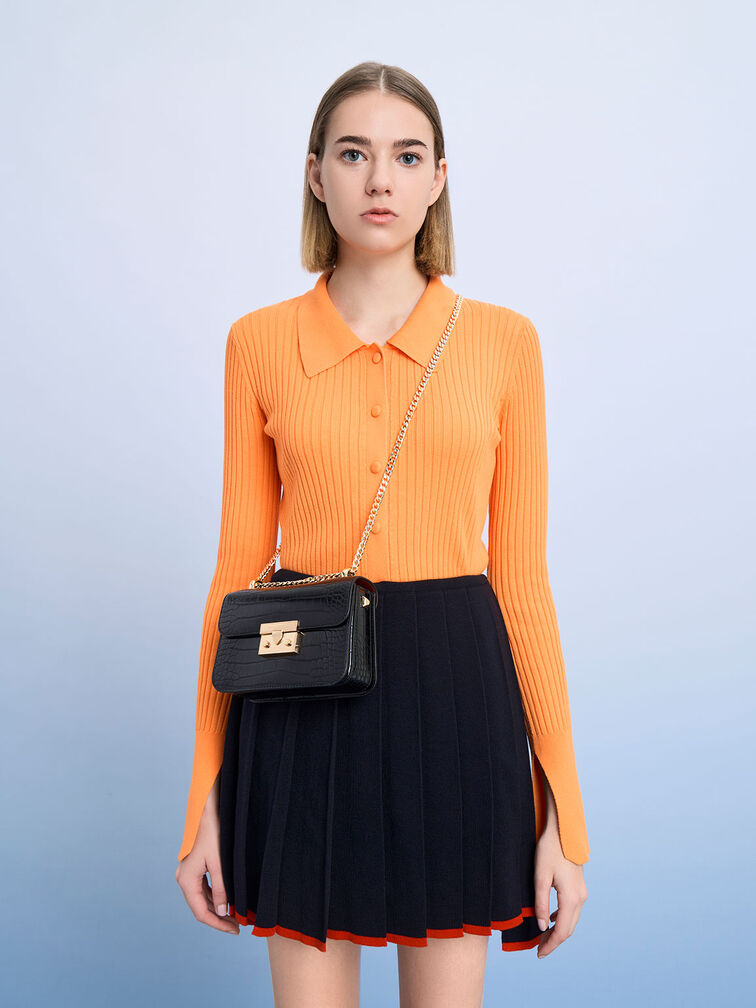 Black CrocEffect Chain Strap Crossbody Bag CHARLES & KEITH US