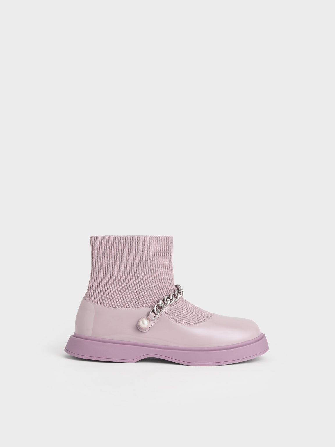 兒童漆皮厚底襪靴, 紫丁香色, hi-res