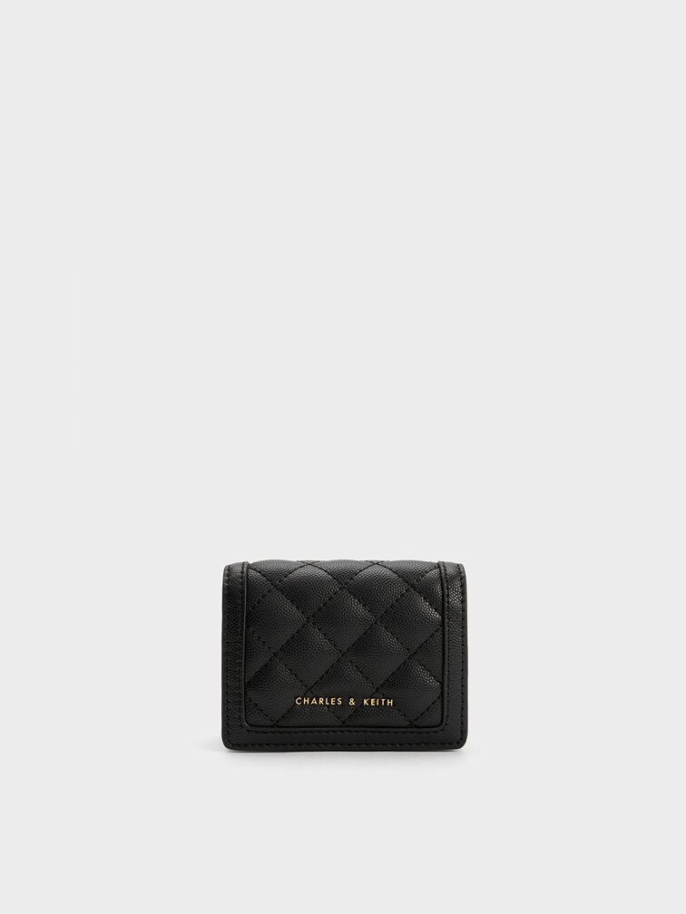 Micaela Quilted Card Holder, Black, hi-res