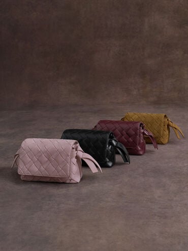 Ivette Recycled Suede Woven Crossbody Bag, Cotton Candy Pink, hi-res