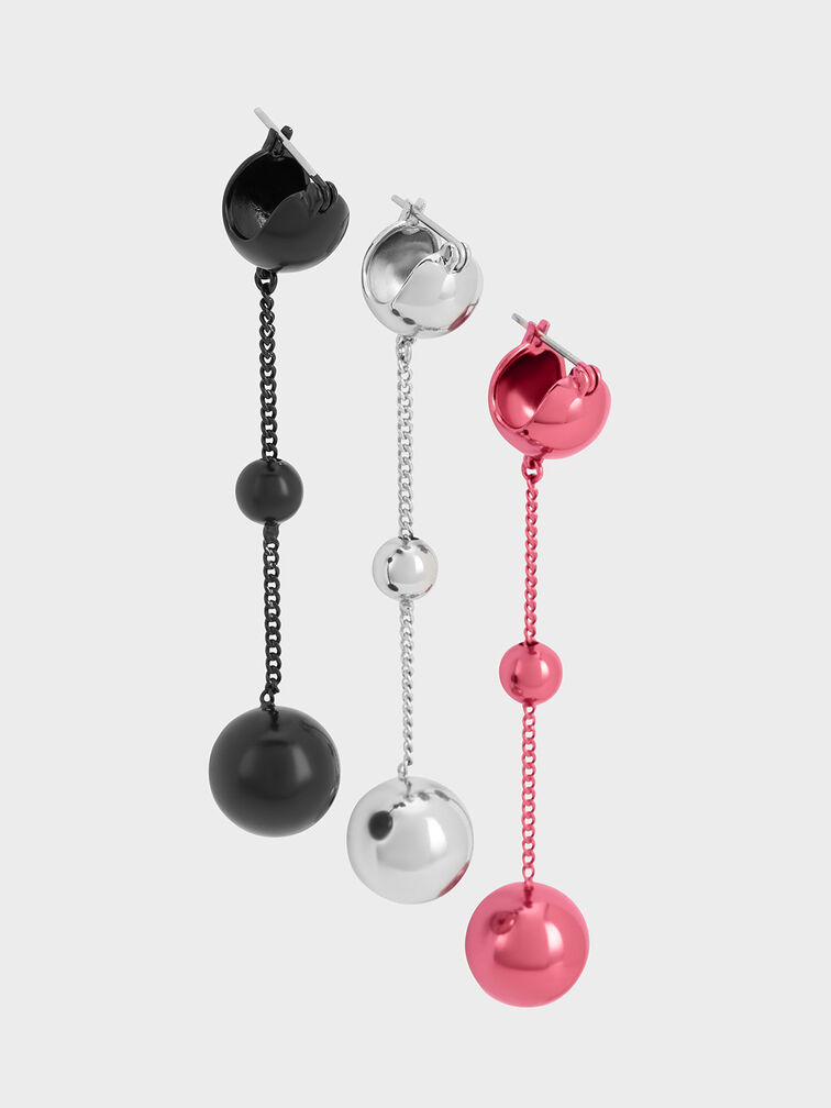 Metallic Sphere Crystal-Embellished Drop Earrings, Black, hi-res