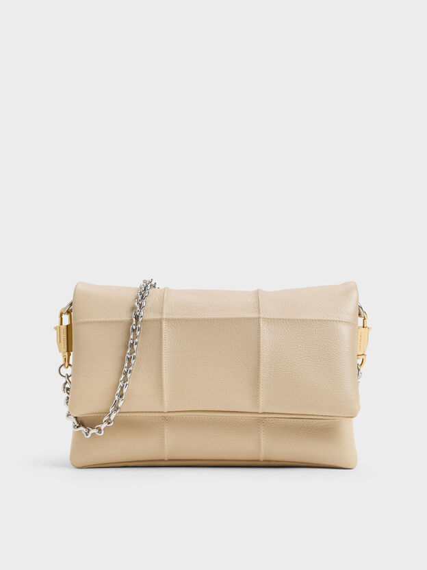 Delfina Quilted Wallet On Chain, Sand Beige, hi-res