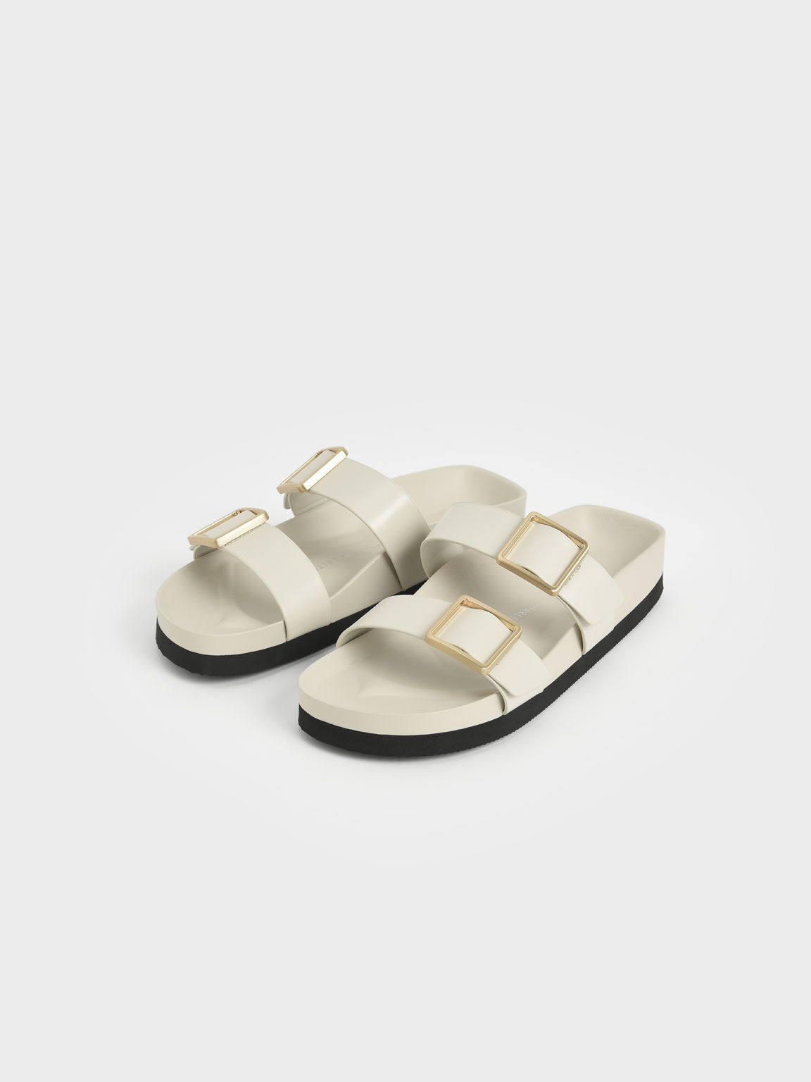 Buckle Strap Slide Sandals, Chalk, hi-res