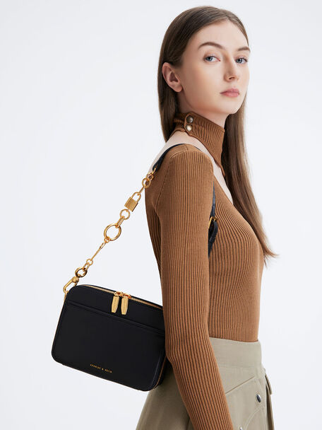 Trendy Charles Keith designer box chain sling bag for women and girls.