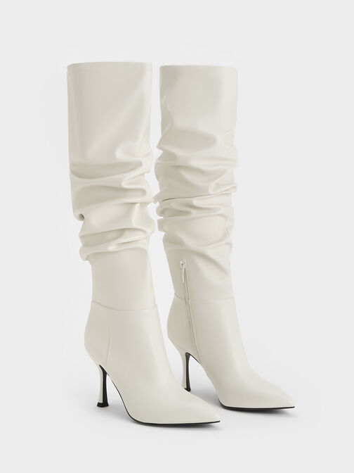 Aster Ruched Knee-High Boots, Chalk, hi-res