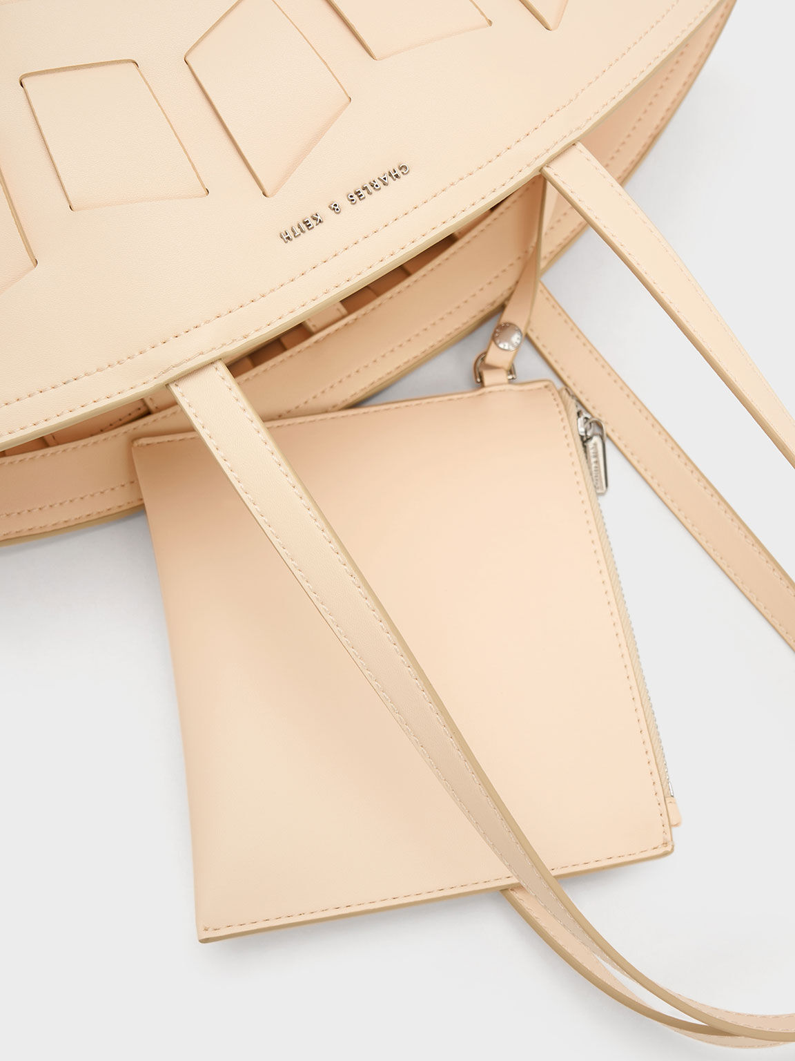 Panelled Tote Bag, Beige, hi-res