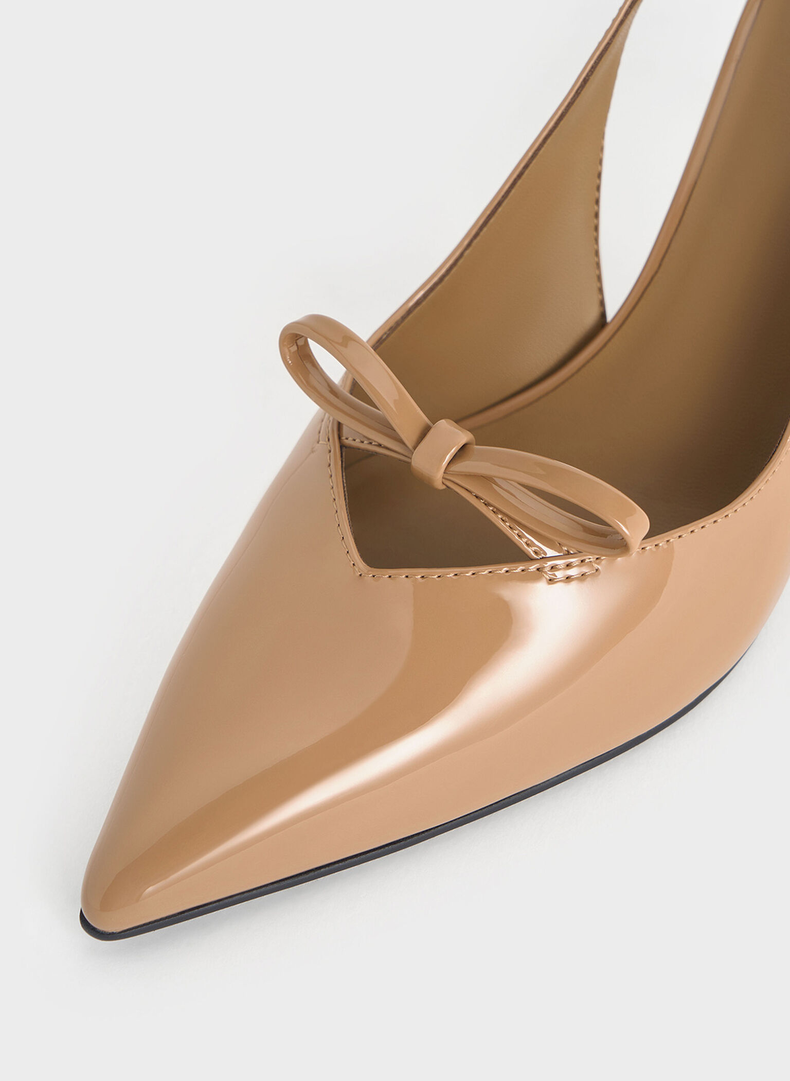 Patent Bow Slingback Pumps, Caramel, hi-res