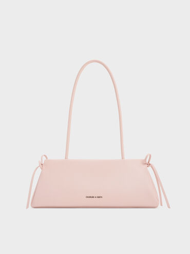 Hazel Bow Elongated Trapeze Shoulder Bag, Soft Pink, hi-res