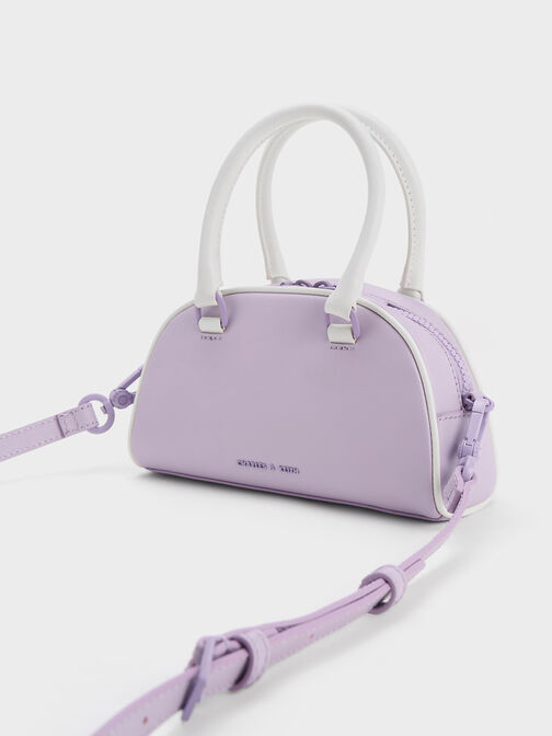 Gabine Two-Tone Leather Bowling Bag, Lilac, hi-res