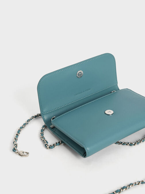 Magnetic Front Flap Long Wallet, Teal, hi-res