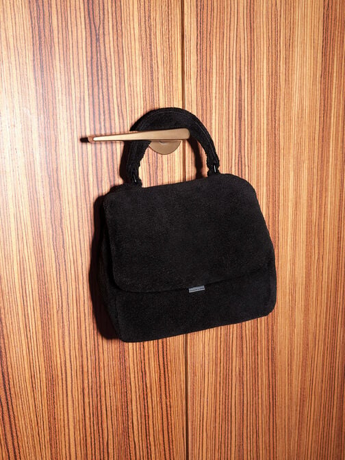 Loey Textured Top Handle Bag, Jet Black, hi-res