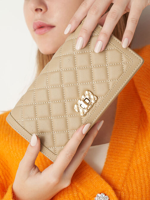 Micaela Quilted Long Wallet, Sand, hi-res