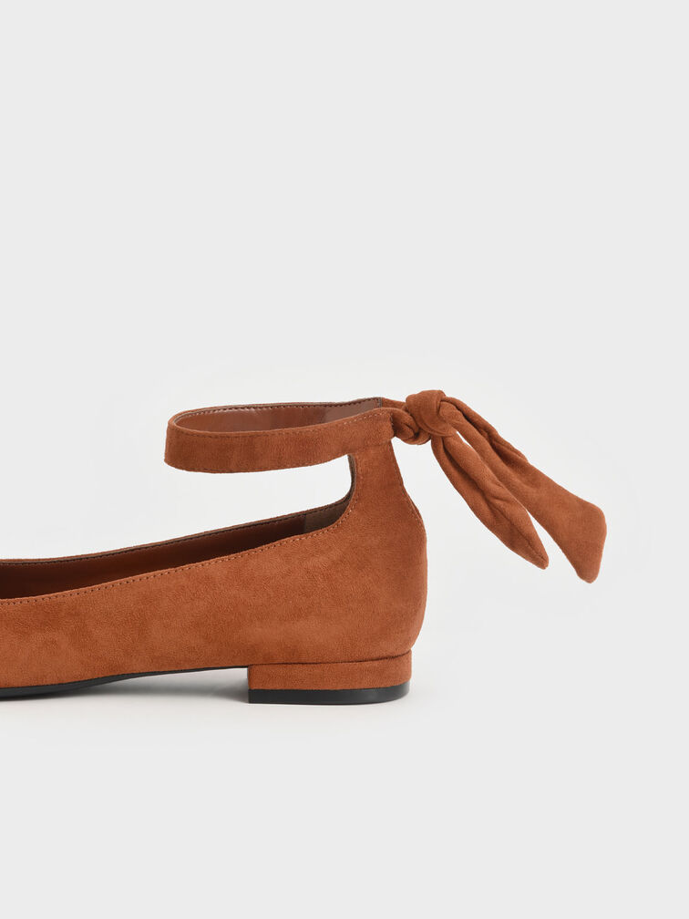 Textured Ankle Strap Ballerina Flats, Cognac, hi-res