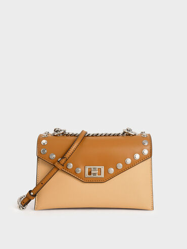 Studded Crossbody Bag, Nude, hi-res