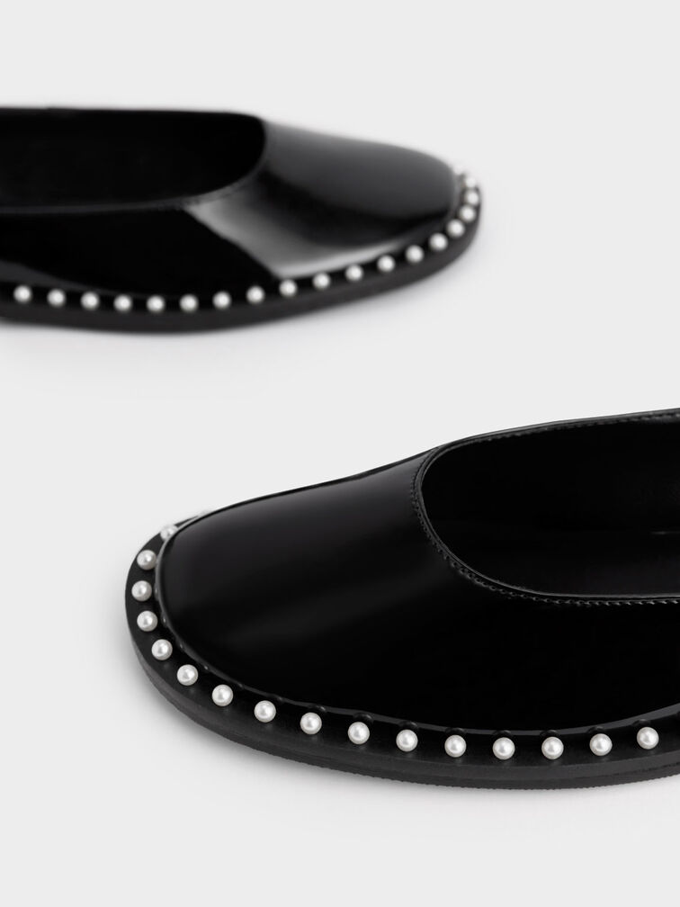 Bead-Embellished Patent Ankle Strap Ballerinas, Black, hi-res