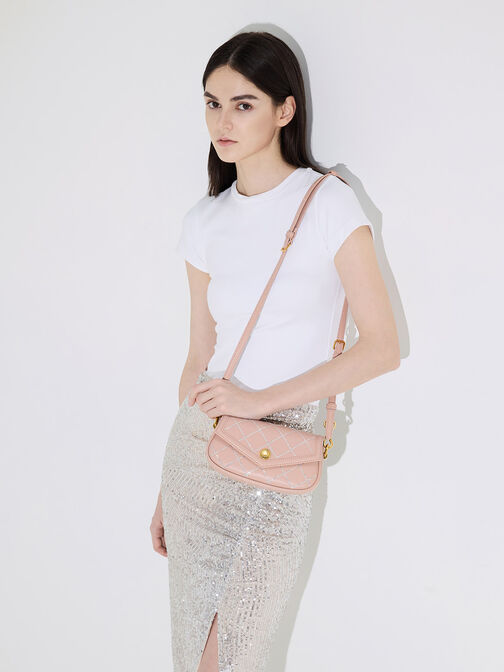 Este Chain Handle Satin Bag, Nude, hi-res