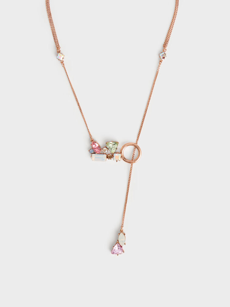 Crystal-Embellished Double Chain Necklace, Rose Gold, hi-res