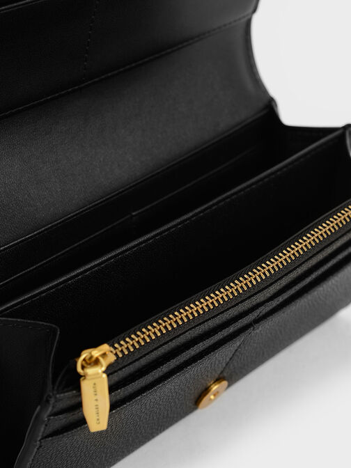 Front Flap Long Wallet, Black, hi-res
