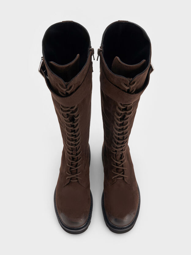 Darian Faux Suede Knee-High Boots, Dark Brown Textured, hi-res