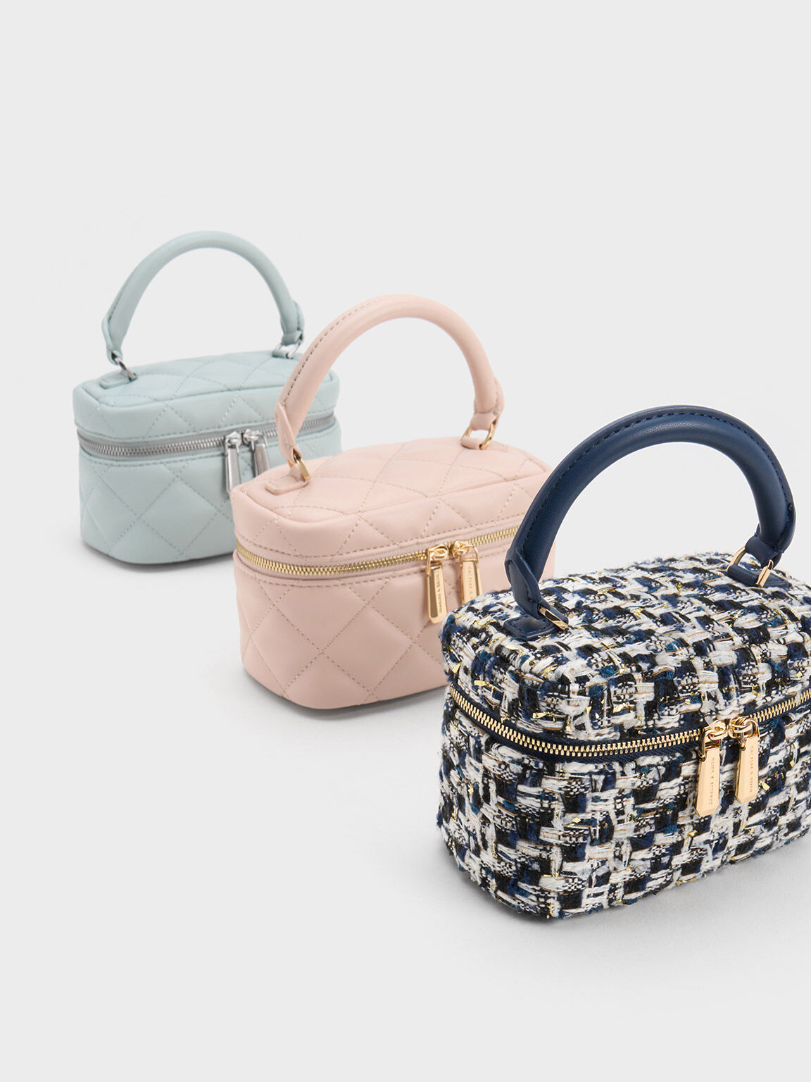 Quilted Two-Way Zip Mini Bag, Steel Blue, hi-res