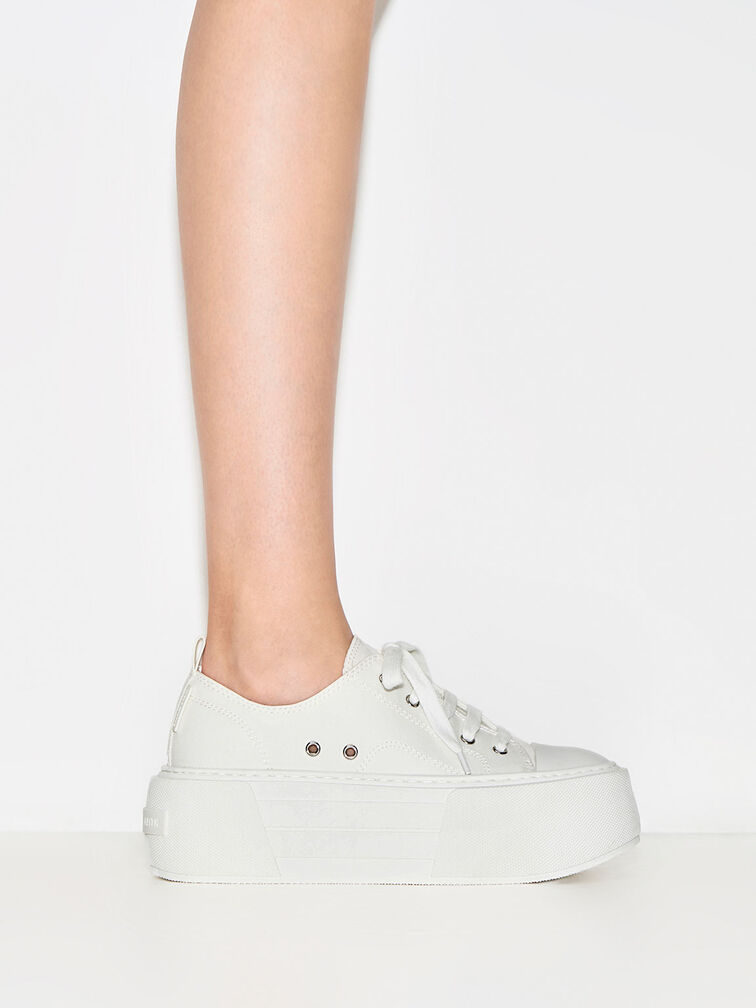 Chunky Platform Low-Top Sneakers, White, hi-res