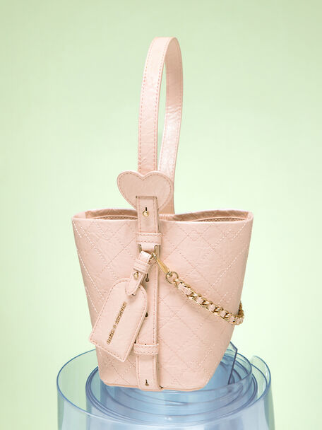 Duo Quilted Chain Bucket Bag, Soft Pink, hi-res