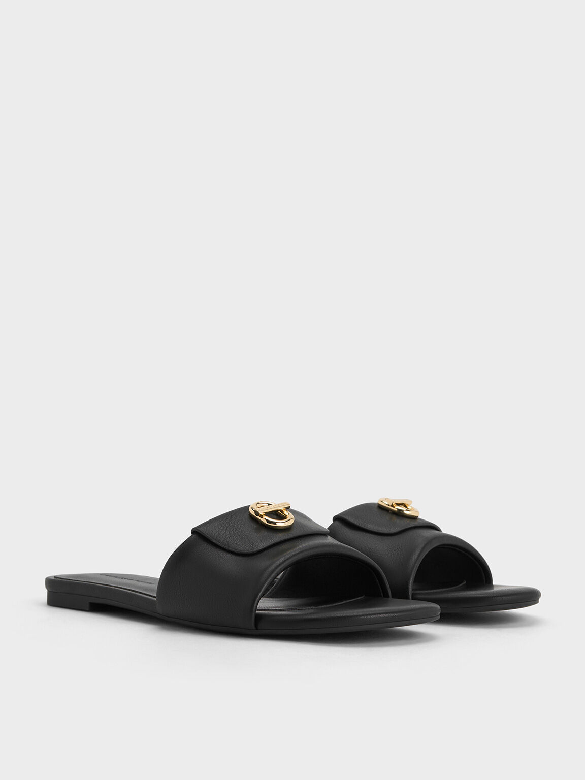 Black Metallic Accent Slide Sandals CHARLES KEITH PH