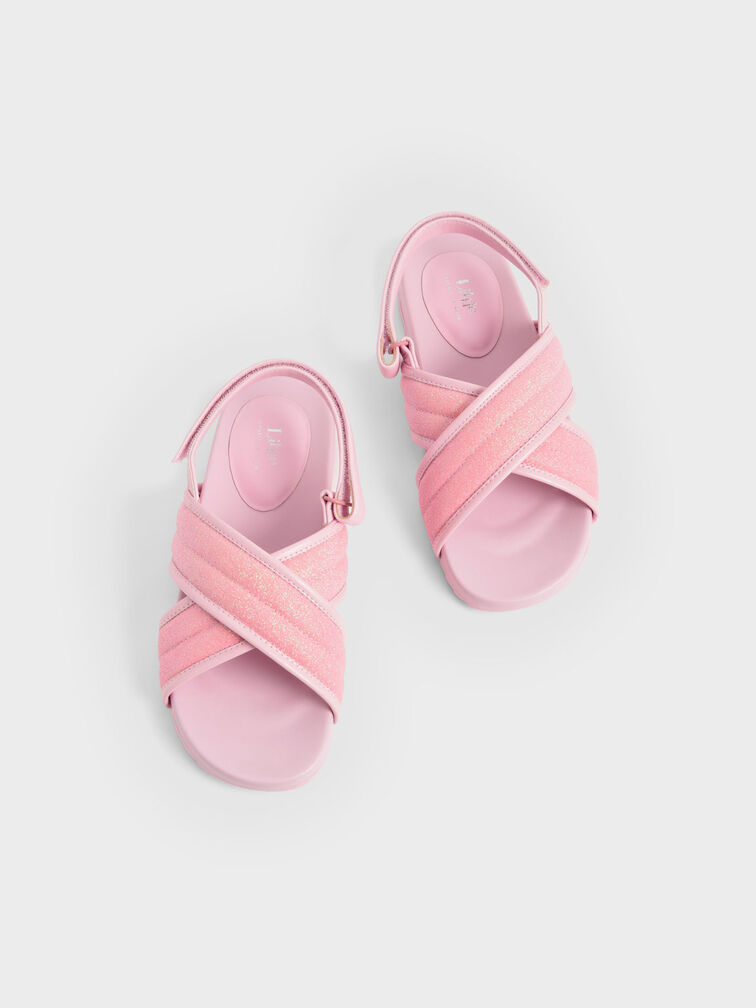 Girls' Glittered Back-Strap Sandals, Light Pink, hi-res