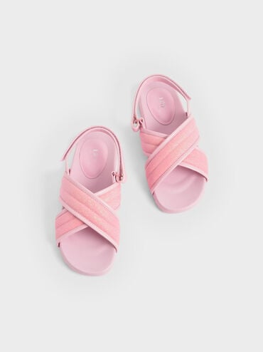 兒童金蔥魔術氈涼鞋, 淺粉色, hi-res