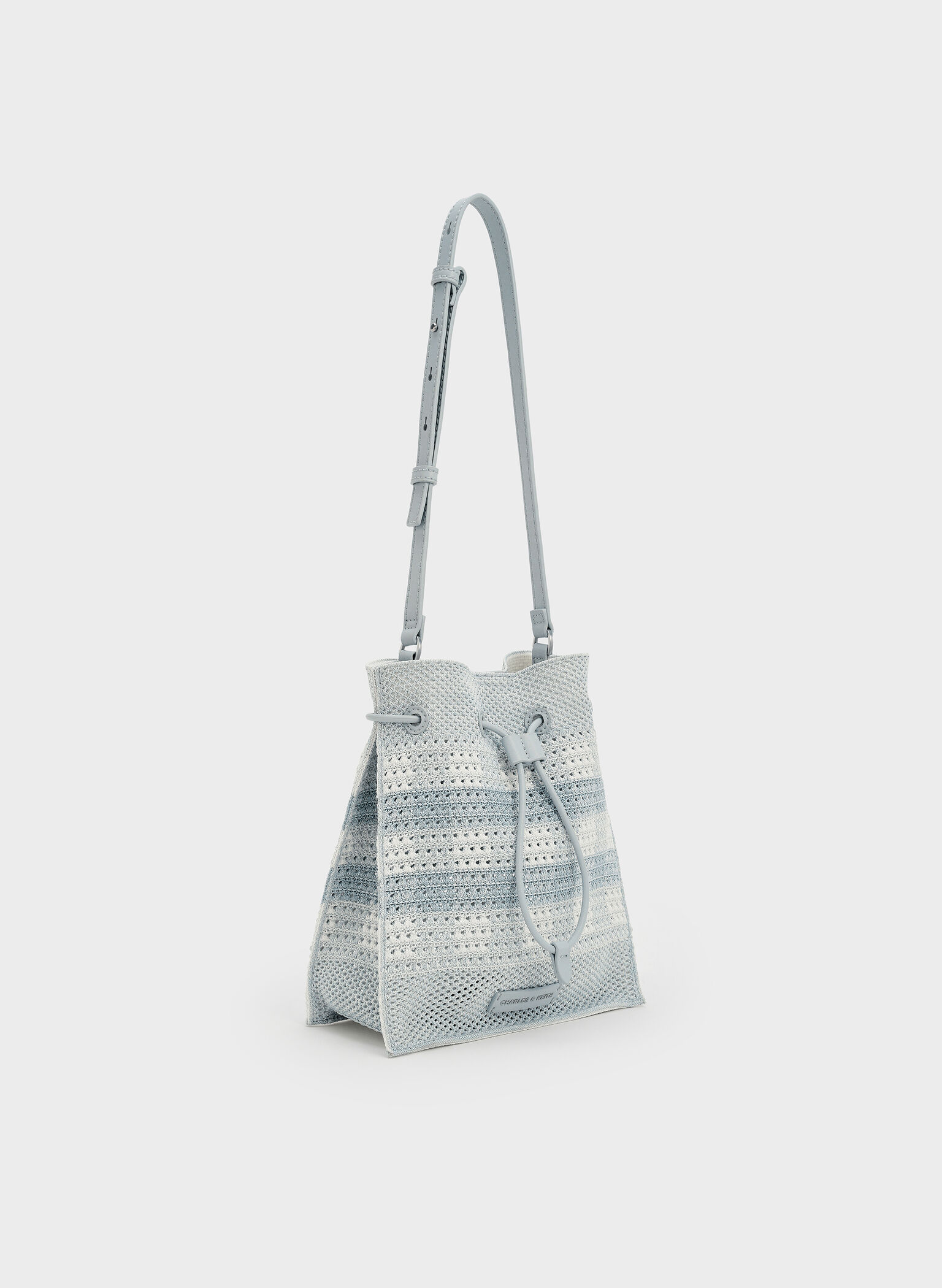 Ida Checkered Knitted Bucket Bag, Sea Salt Blue, hi-res
