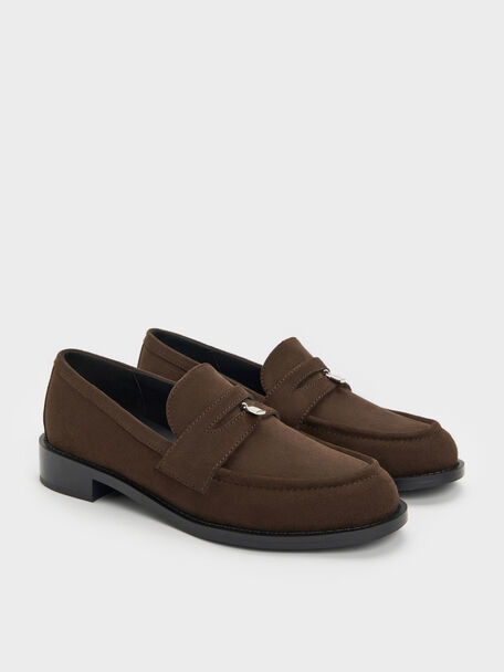 Mocassins Griselda en su&egrave;de synth&eacute;tique, Dark Brown Textured, hi-res