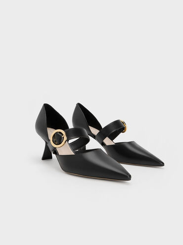 Buckled D-Orsay Pumps, Black, hi-res