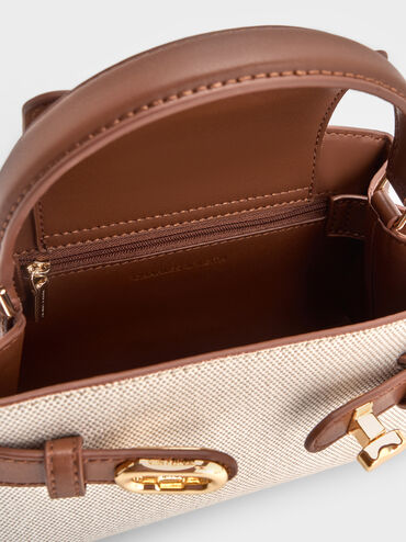 Bolso Aubrielle de lona bicolor con asa superior, Lona gris pardo, hi-res