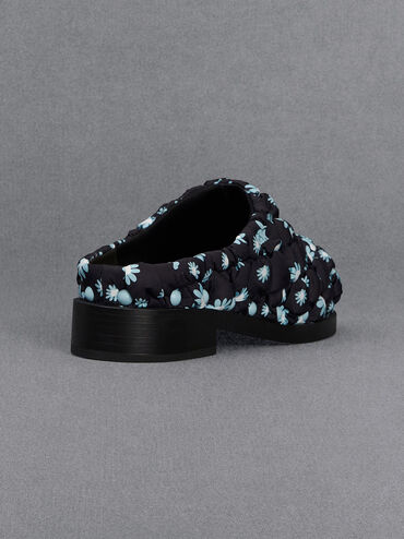 Nylon Puffy Floral-Print Clogs, Multi, hi-res