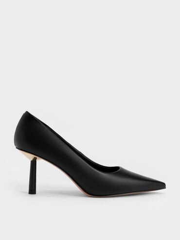 Pointed-Toe Cylindrical Heel Pumps, Black, hi-res