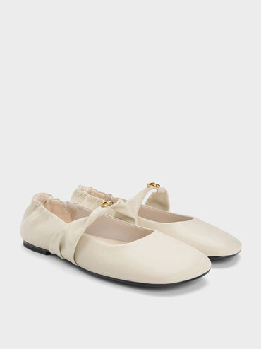 Metallic-Accent Twist-Strap Mary Jane Flats, Chalk, hi-res
